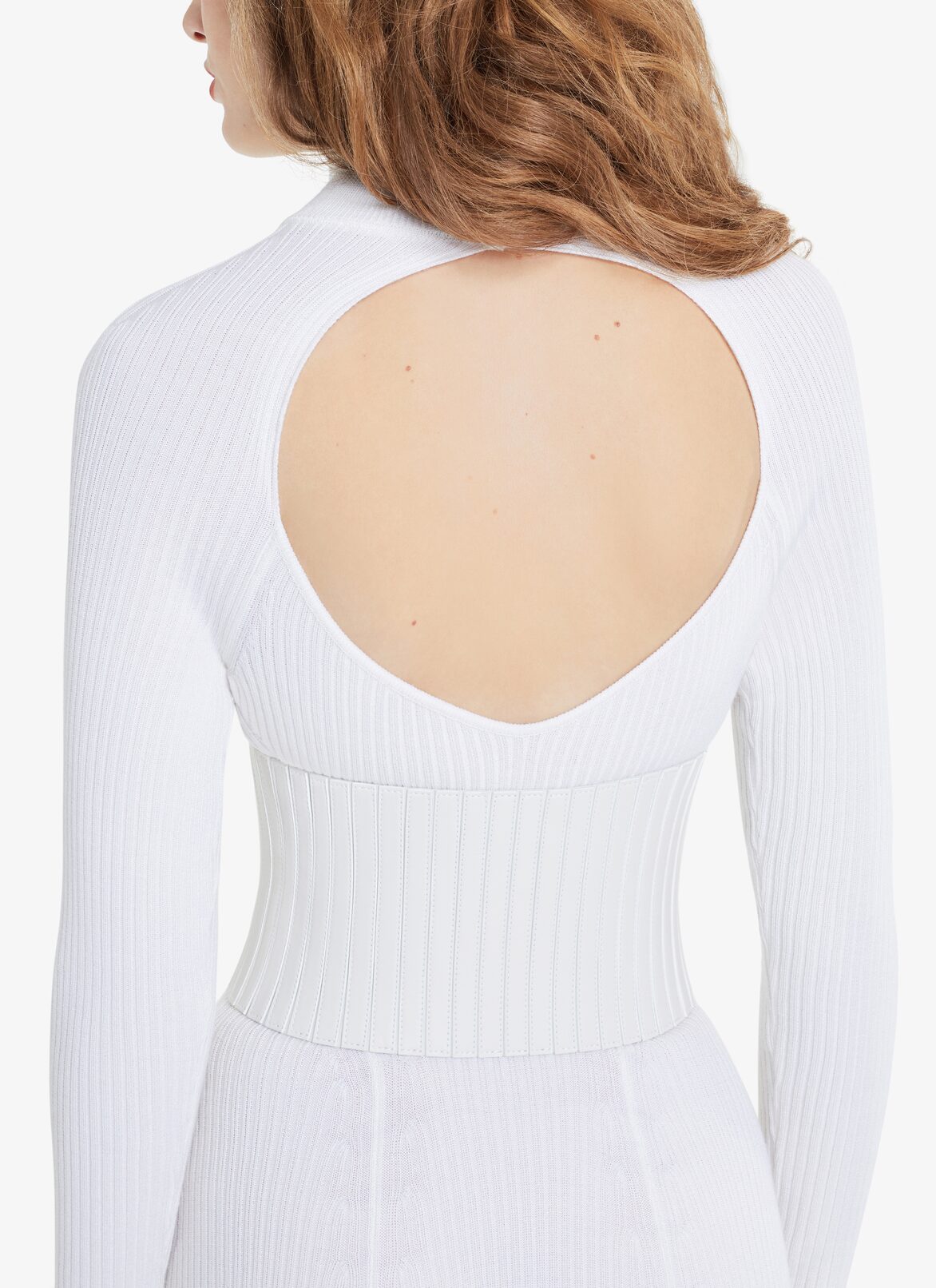 KNIT CUTOUT BACK LONG DRESS ALAÏA WHITE KNIT CUTOUT BACK LONG DRESS